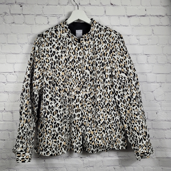Chico's Leopard Print Long Sleeve Gold Snap Down Jacket - Picture 1 of 7